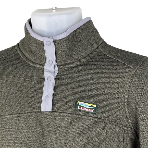 LL Bean Womens L Olive Green Snap Up Fleece Jacket Pullover Long Sleeve Sweater - Picture 16 of 16